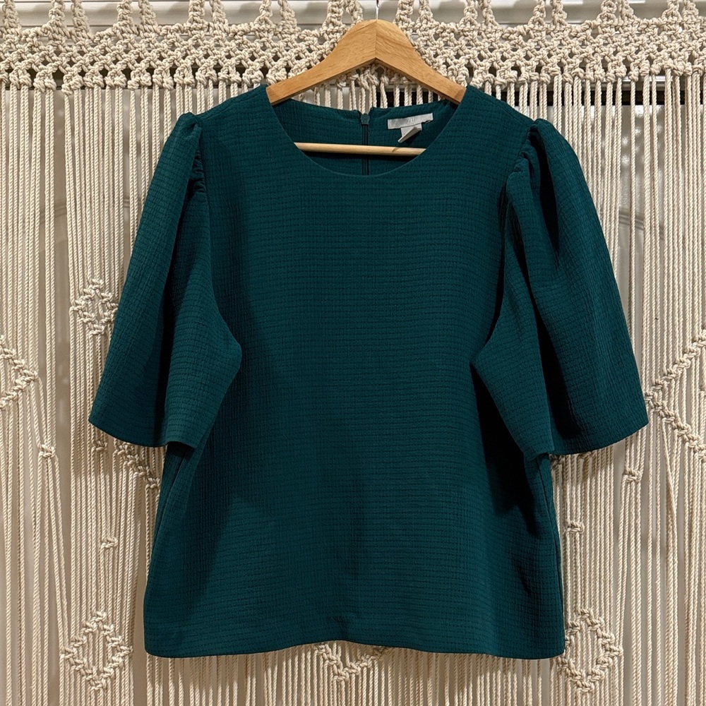 H&M Teal Blouse with Puff Sleeves